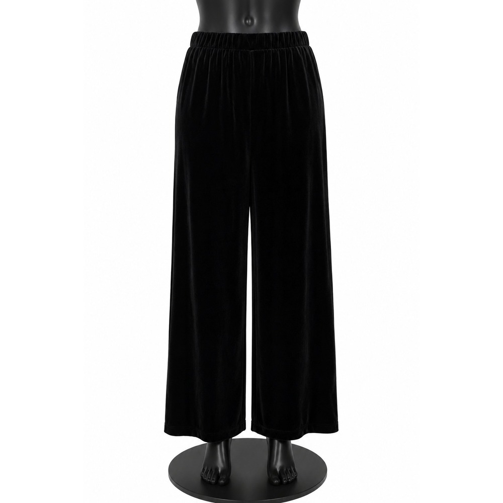 Kaari Blue Womens Pull On Wide Leg Dress Pants Large Black Velvet Stretch